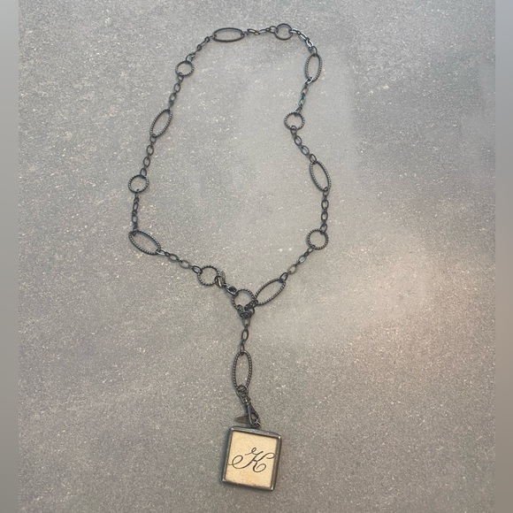 Black Pendant Necklace with Initial 'K' - Picture 2 of 5